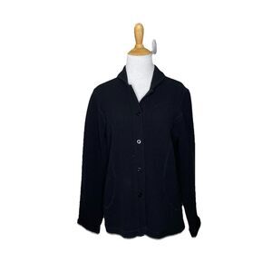 Eileen Fisher Black Textured Button Front Jacket Sweater Women Pocket Stretch M